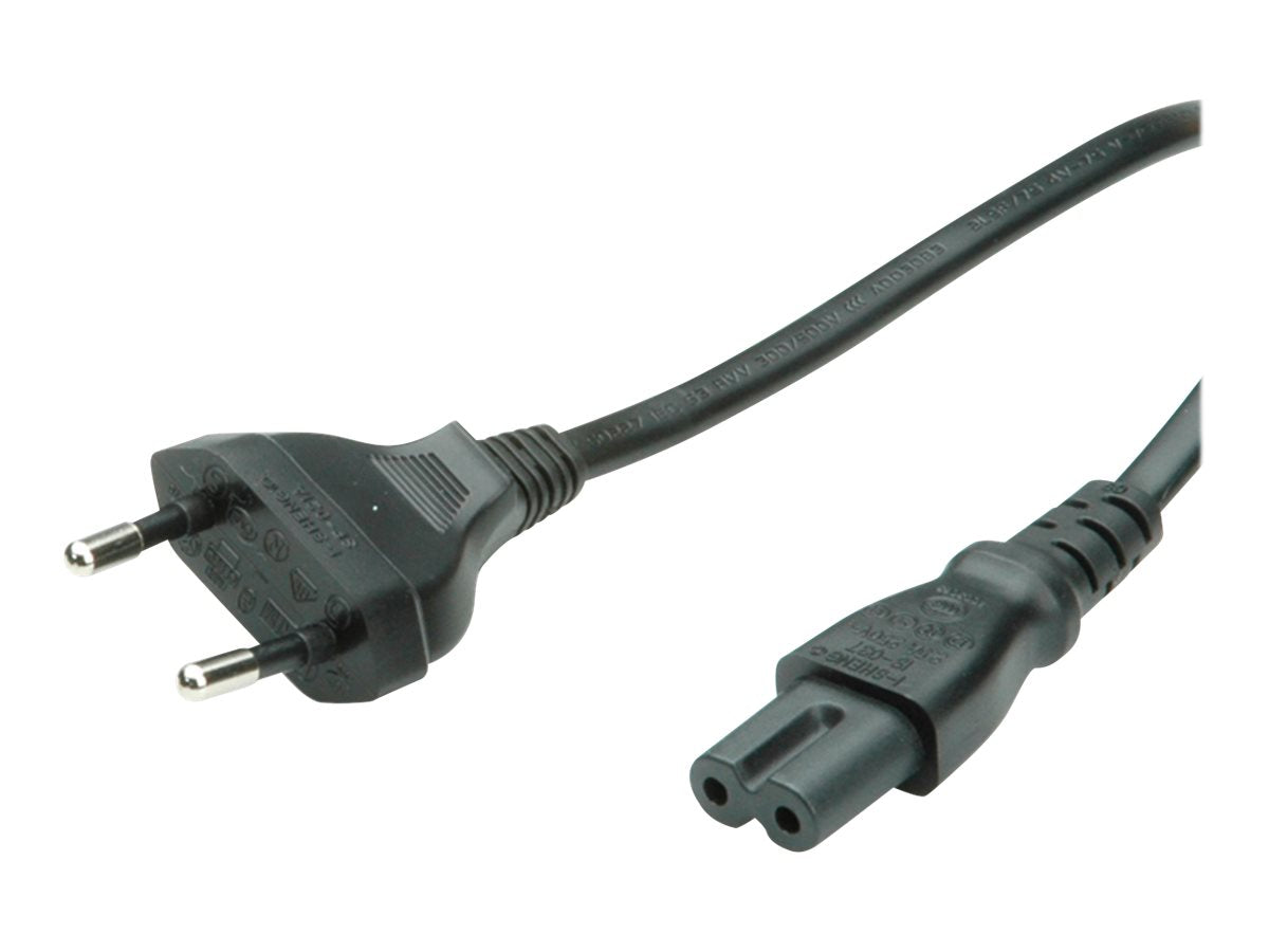 VALUE Netzkabel Euro-Flachstecker auf C7 2polig schwarz 1m - Vorderansicht