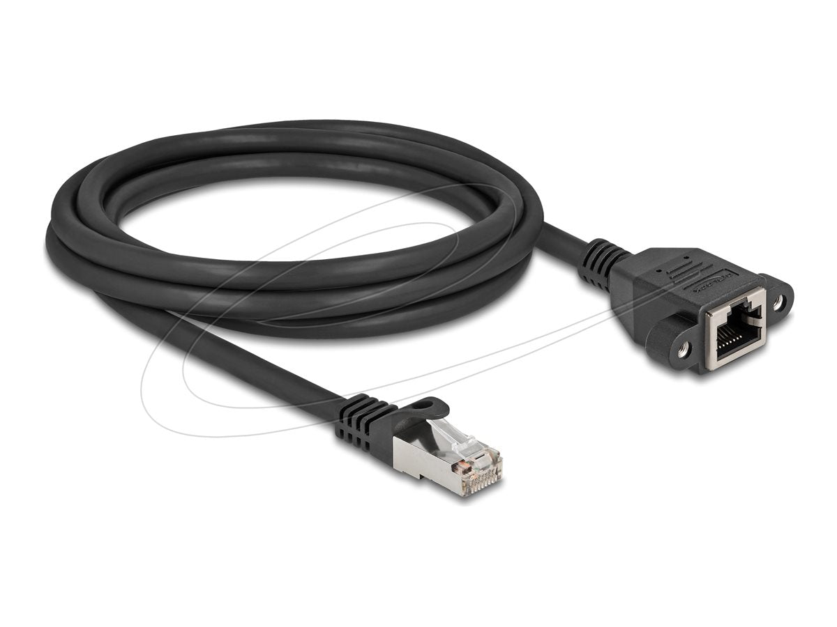 DELOCK Netzwerk Verlängerungskabel S/FTP RJ45 Stecker zu RJ45 Buchse Cat.6A flache Ausführung 3m schwarz - Vorderansicht