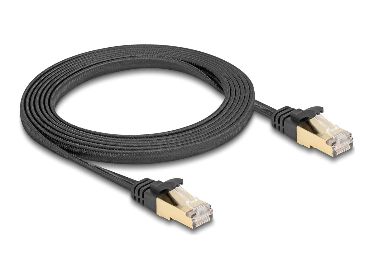 DELOCK RJ45 Flachband Netzwerkkabel Cat.6A S/FTP 2m schwarz - Vorderansicht