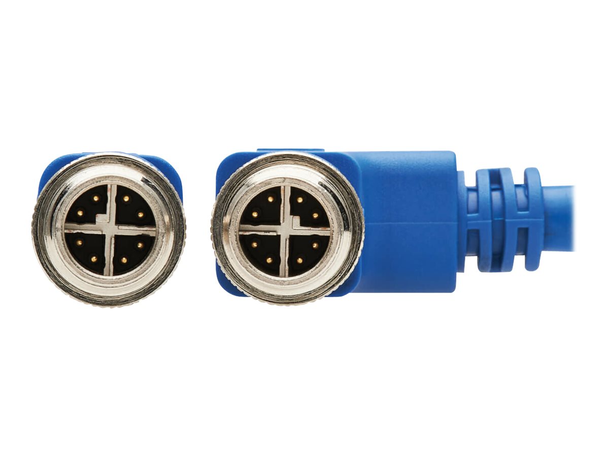 EATON TRIPPLITE M12 X-Code Cat6a 10G F/UTP CMR-LP Shielded Ethernet Cable Right-Angle M/M IP68 PoE Blue 10m 32