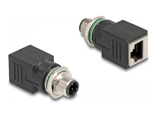 DELOCK M12 Adapter D-kodiert 4 Pin Stecker zu RJ45 Buchse gerade - Vorderansicht