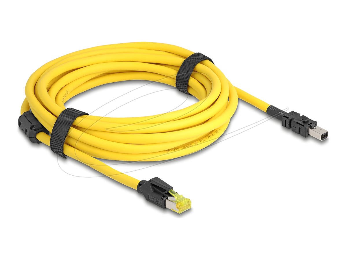 DELOCK Kabel RJ45 Stecker Cat.6 zu Mini I/O 8 Pin D-Form Typ 2 Stecker 5m gelb - Vorderansicht