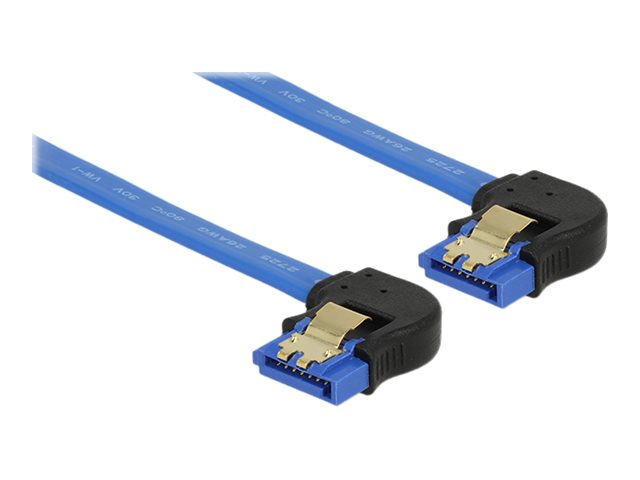 DELOCK SATA Kabel 6 Gb/s Buchse unten gewinkelt 10cm blau mit Goldclips - Vorderansicht
