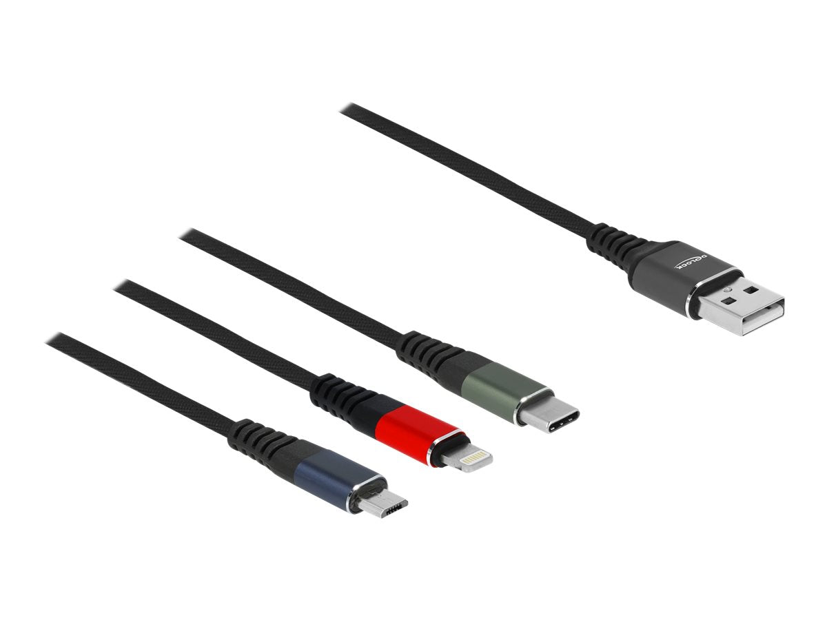 DELOCK USB Ladekabel 3 in 1 für Lightning/Micro USB/USB Type-C 30cm 3-farbig