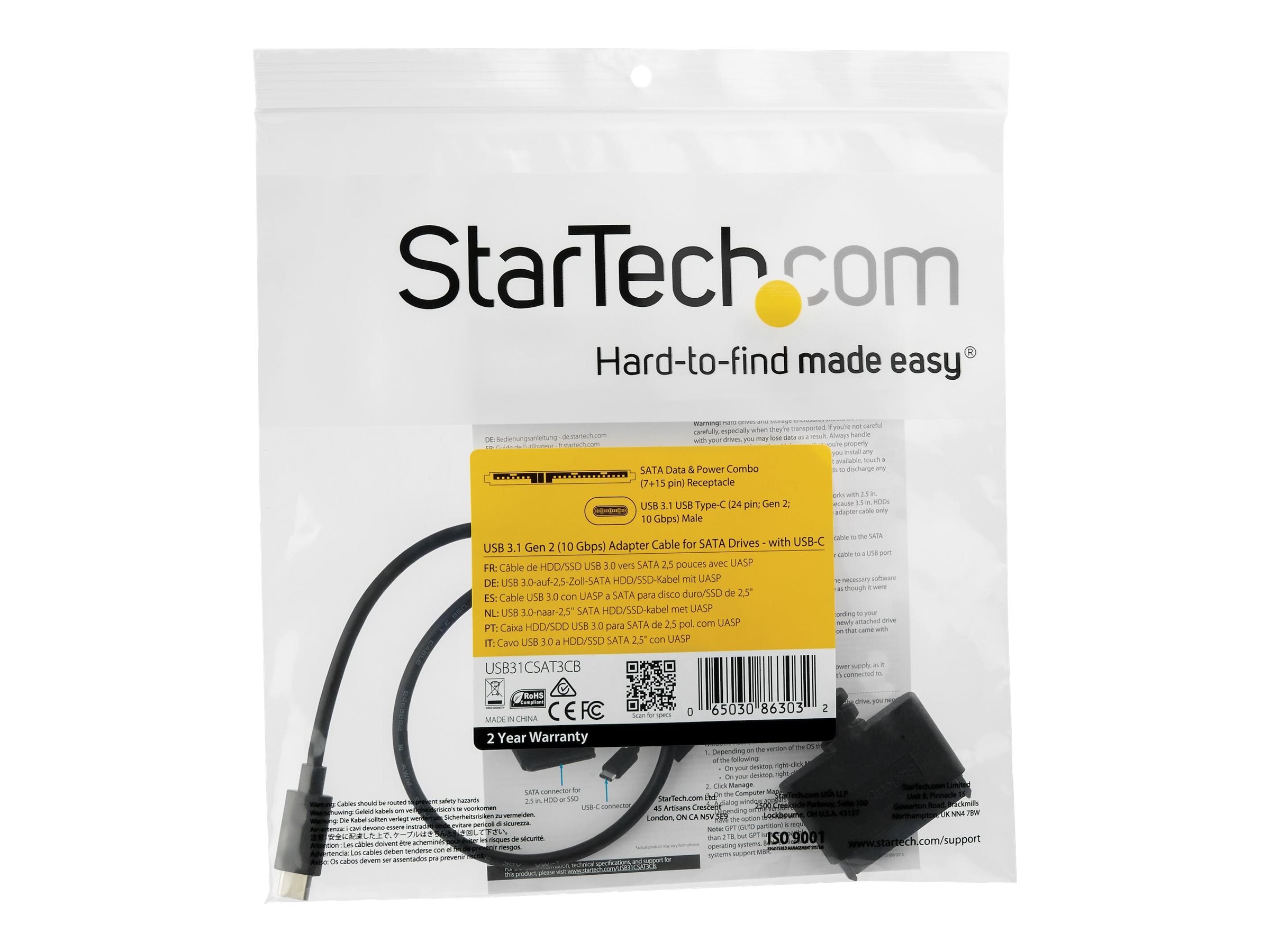 STARTECH.COM USB 3.1 Gen 2 to 2.5in SATA Adapter Verpackung