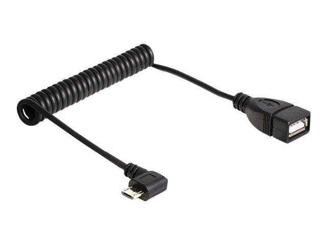 DELOCK Kabel USB micro-B St 90G gew. > USB-A Bu OTG Spiralkabel - Vorderansicht