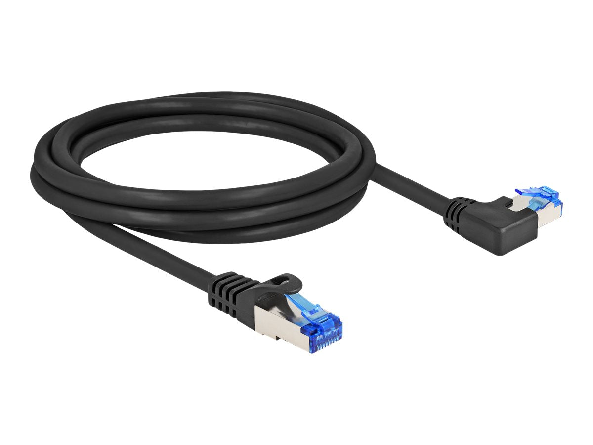 DELOCK RJ45 Netzwerkkabel Cat.6A S/FTP gerade / links gewinkelt 2m schwarz - Vorderansicht