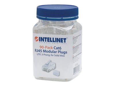 INTELLINET Cat6 RJ45 Modularstecker UTP 3-Punkt-Aderkontaktierung fuer Massivdraht 90 Stecker pro Becher