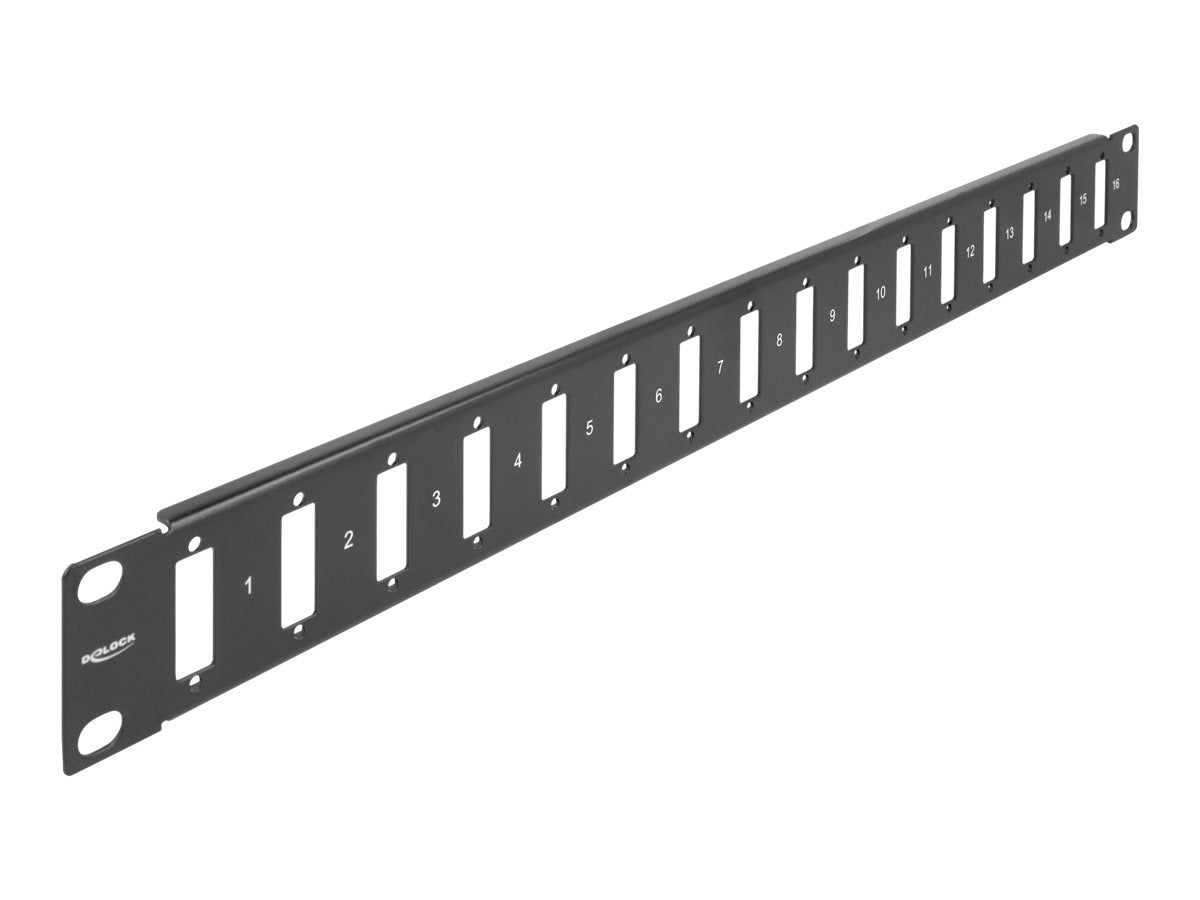DELOCK 48,26cm 19Zoll Panel für Adapter mit Schraubanschluss 16 Port schwarz - Vorderansicht