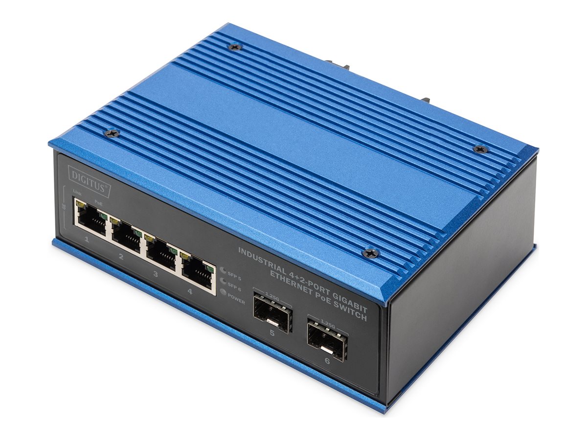 DIGITUS Industrial 4+2-Port Gigabit Ethernet PoE Switch - Vorderansicht