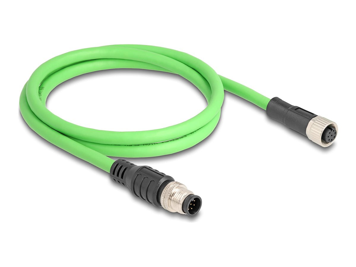 DELOCK M12 Kabel A-kodiert 8 Pin Stecker zu Buchse PUR TPU 1m - Vorderansicht