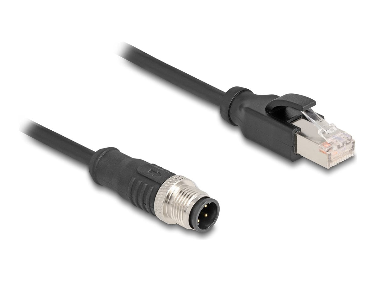 DELOCK M12 Kabel D-kodiert 4 Pin Stecker zu RJ45 Stecker PVC 1m - Vorderansicht
