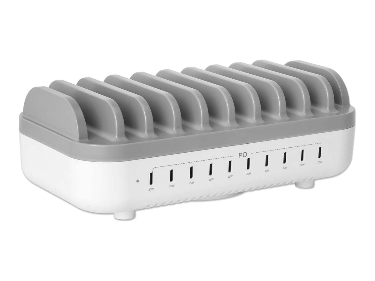 Vorderansicht der MANHATTAN 10-Port USB-C Power Delivery-Ladestation