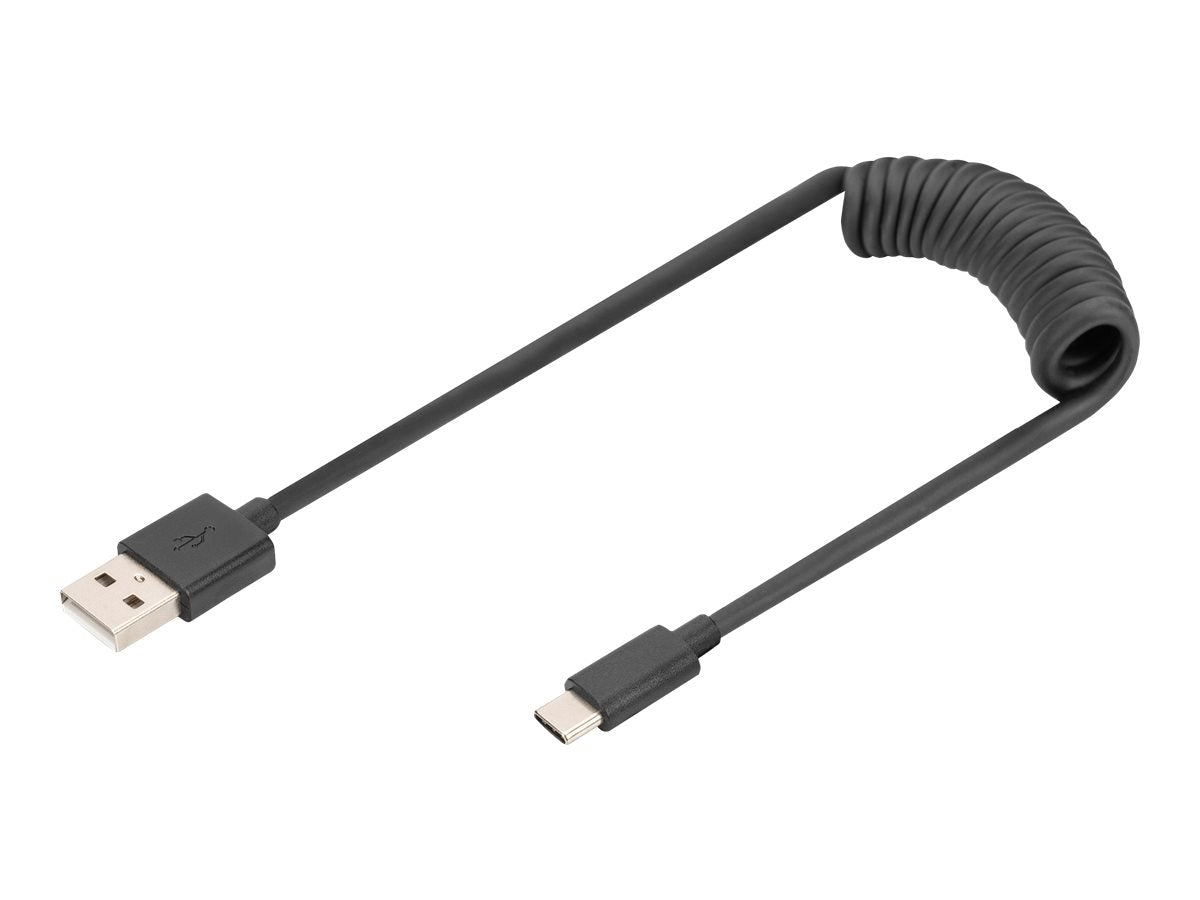 DIGITUS USB Type A to USB Type C Spring cable TPE USB 2.0 PD60W Max 1m - Vorderansicht