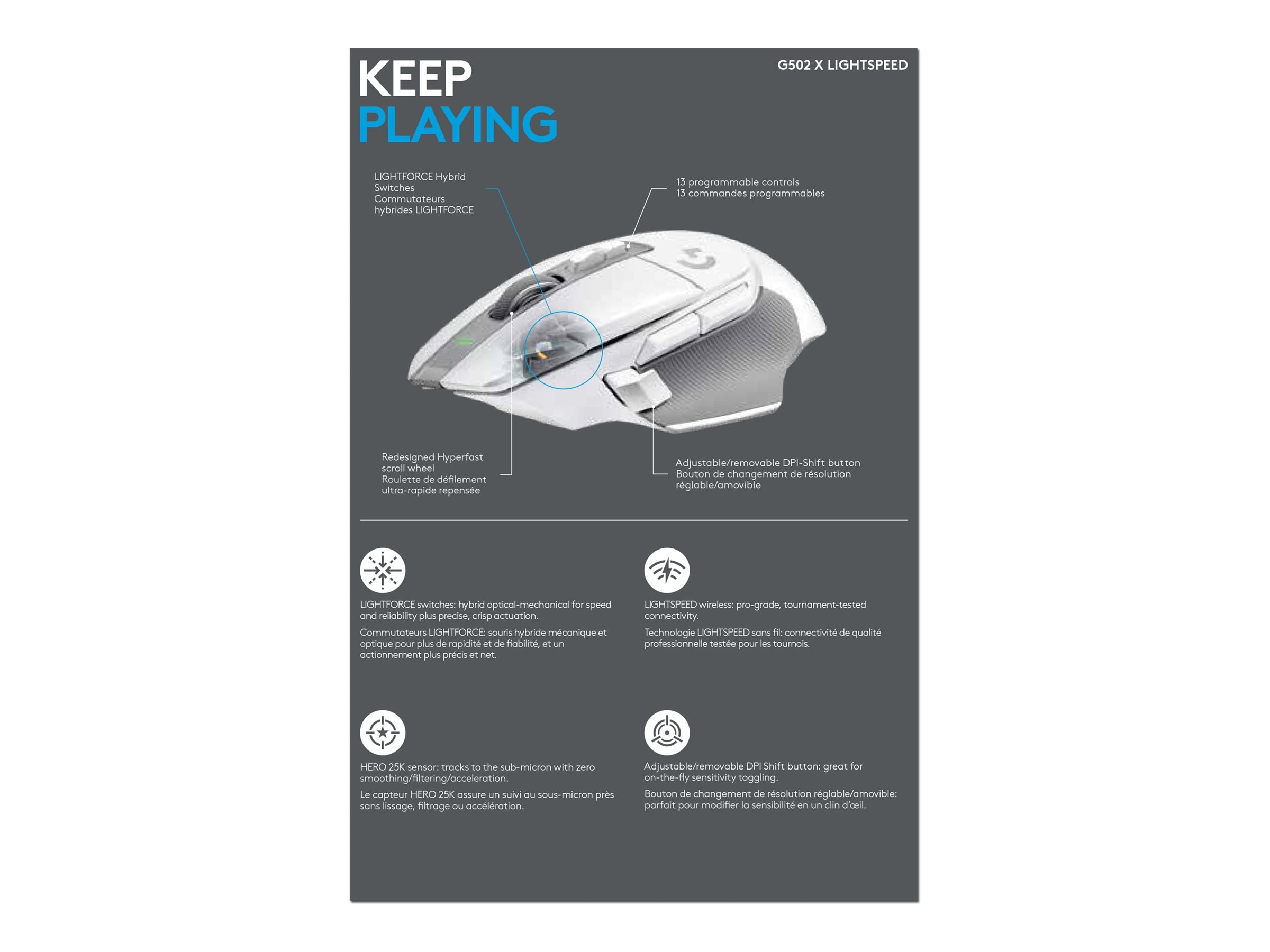 LOGITECH G502 X LIGHTSPEED Maus Vorderansicht