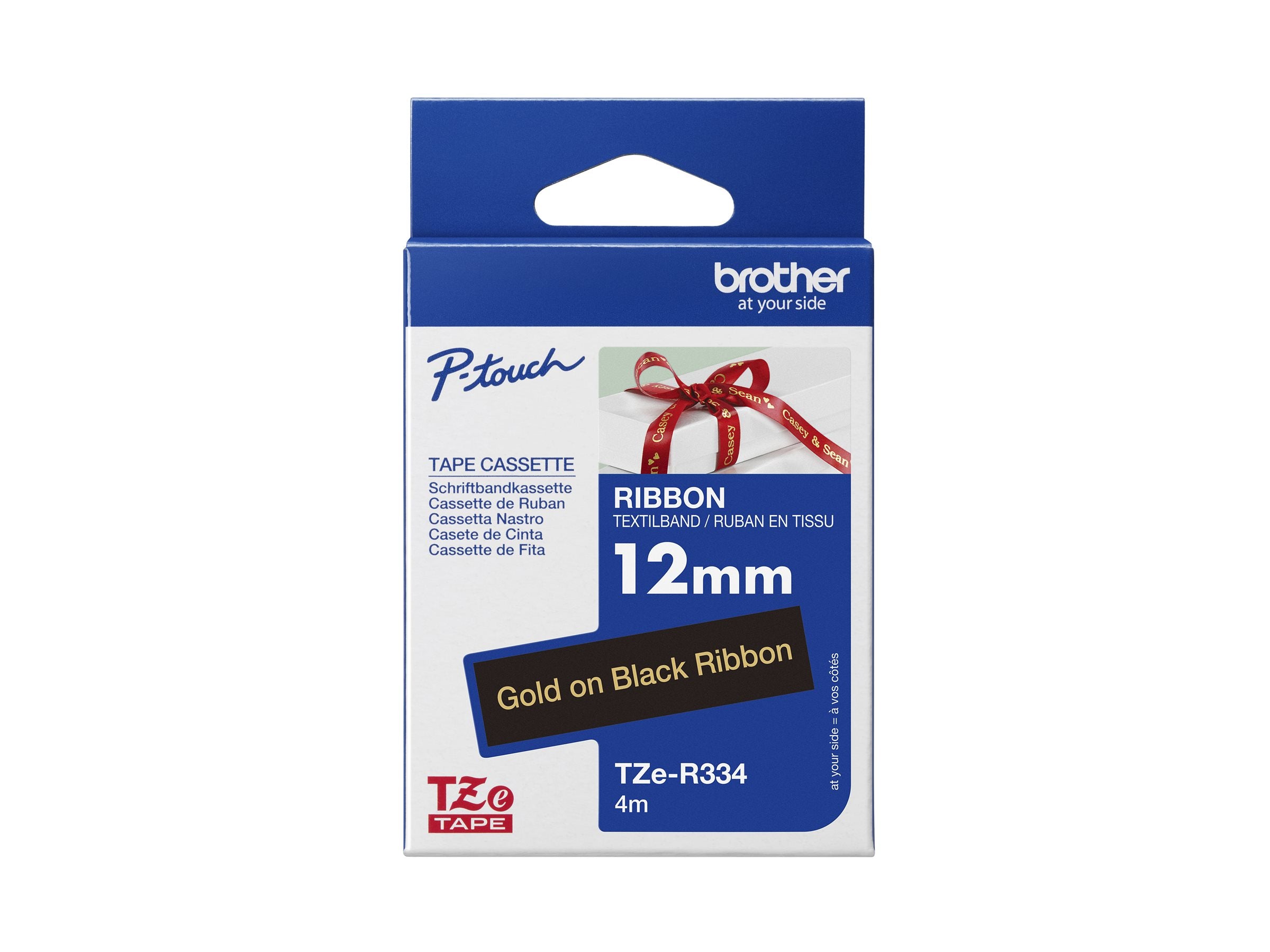 BROTHER P-Touch 12mm black/gold ribbon tape Vorderansicht
