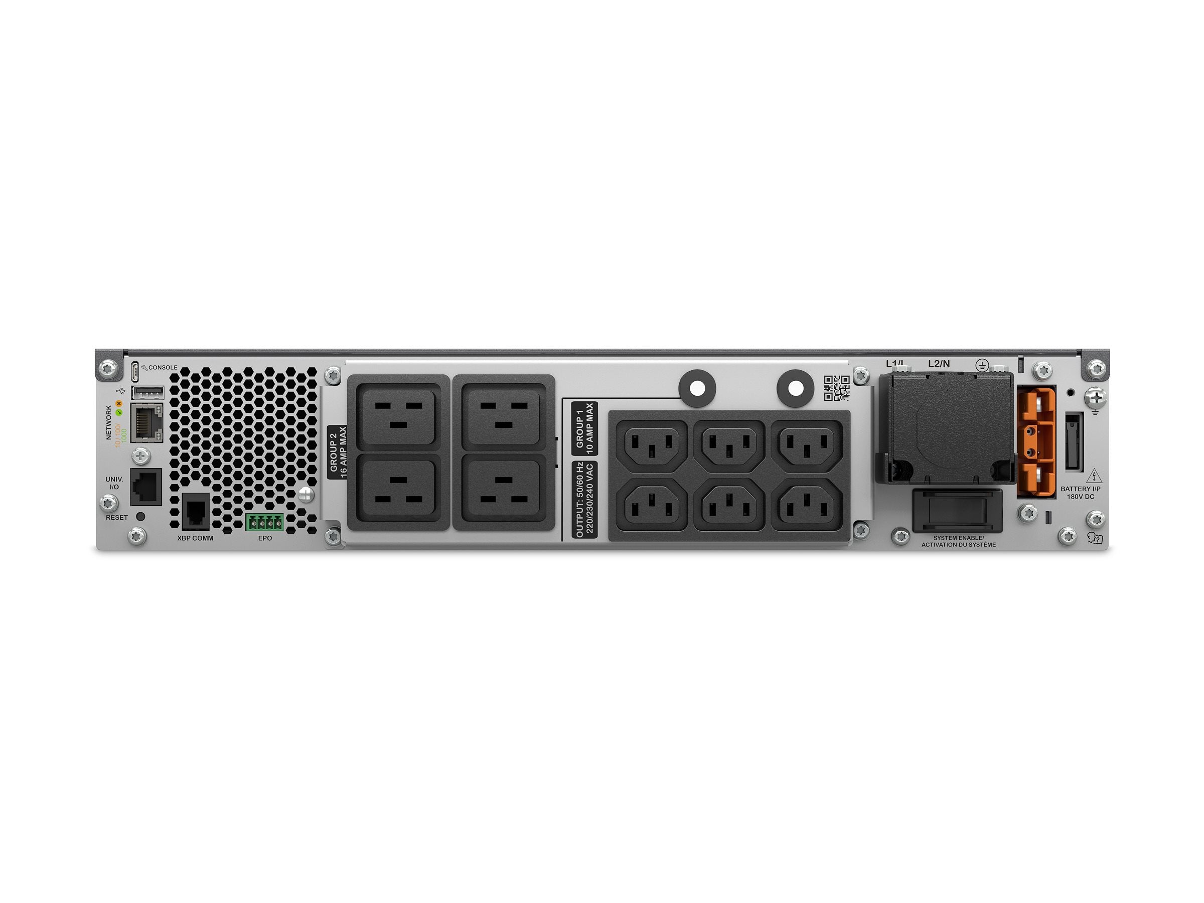 Detailansicht der Anschlüsse der APC Smart-UPS Ultra On-Line UPS Rack AC 220-230V 5000Watt 5000VA