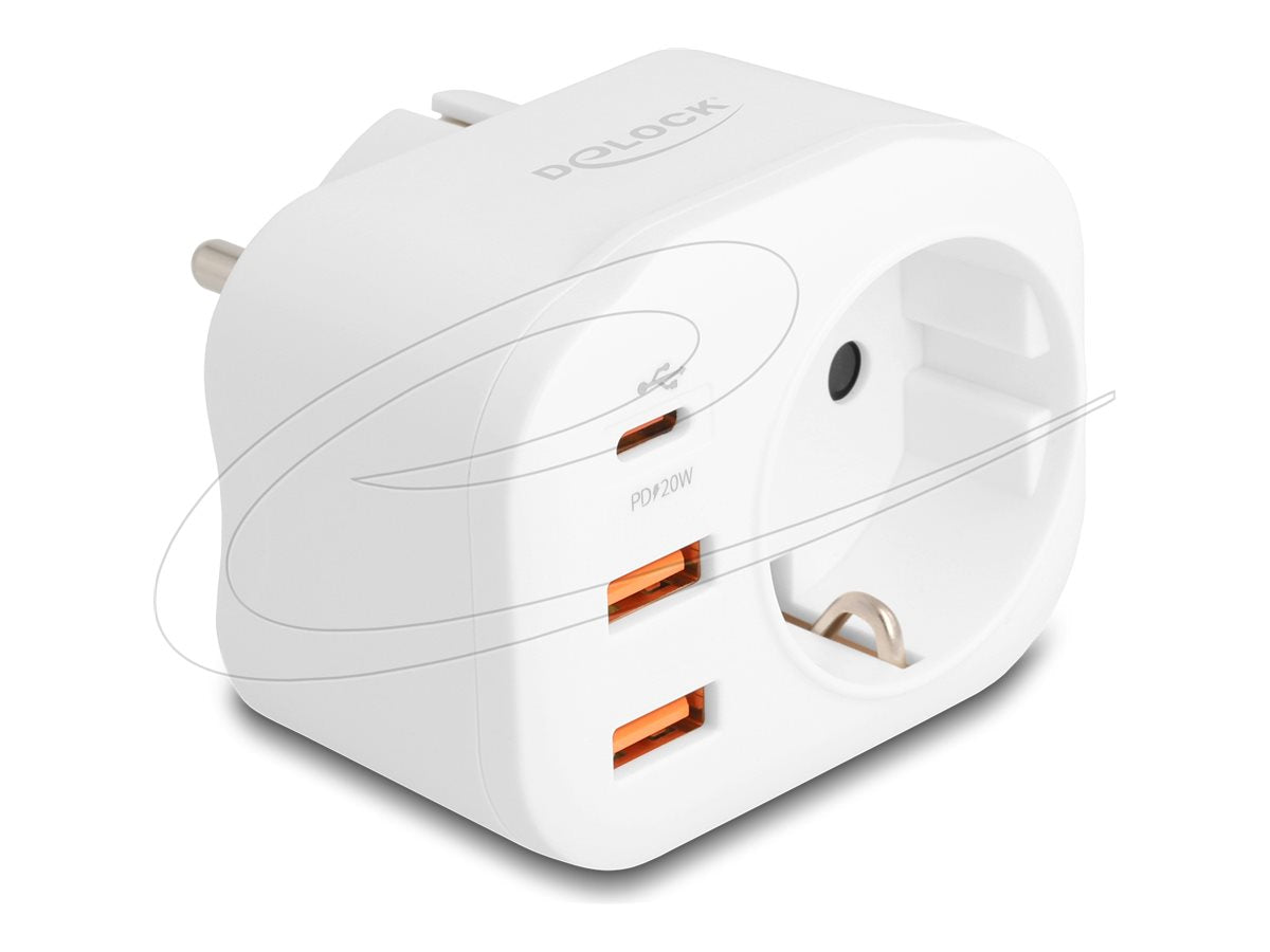 DELOCK Schutzkontakt-Steckdose mit Kindersicherung und USB PD Ladegerät 20 W - Vorderansicht