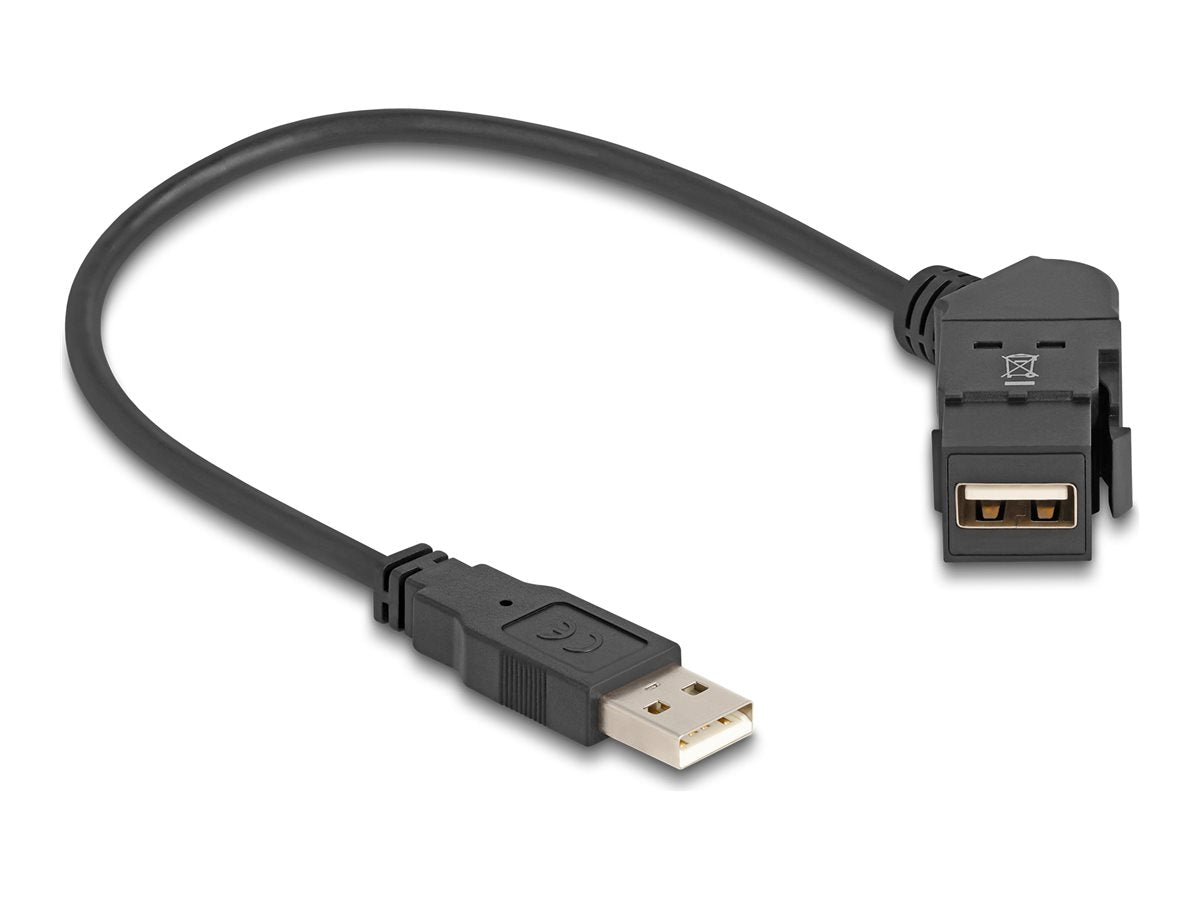 DELOCK USB 2.0 Typ-A Einbaubuchse 45 gewinkelt zu Typ-A Stecker mit 30cm Kabel - Vorderansicht
