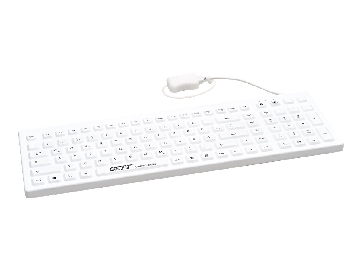 GETT GCQ CleanType Prime Pro+ Silikon Tastatur mit NUM-block mit Magneten IP68 beleuchtete Tasten USB Farbe: weiss Layout: FR