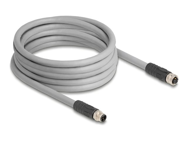 DELOCK M12 Kabel L-kodiert 5 Pin Stecker zu Buchse grau - Vorderansicht