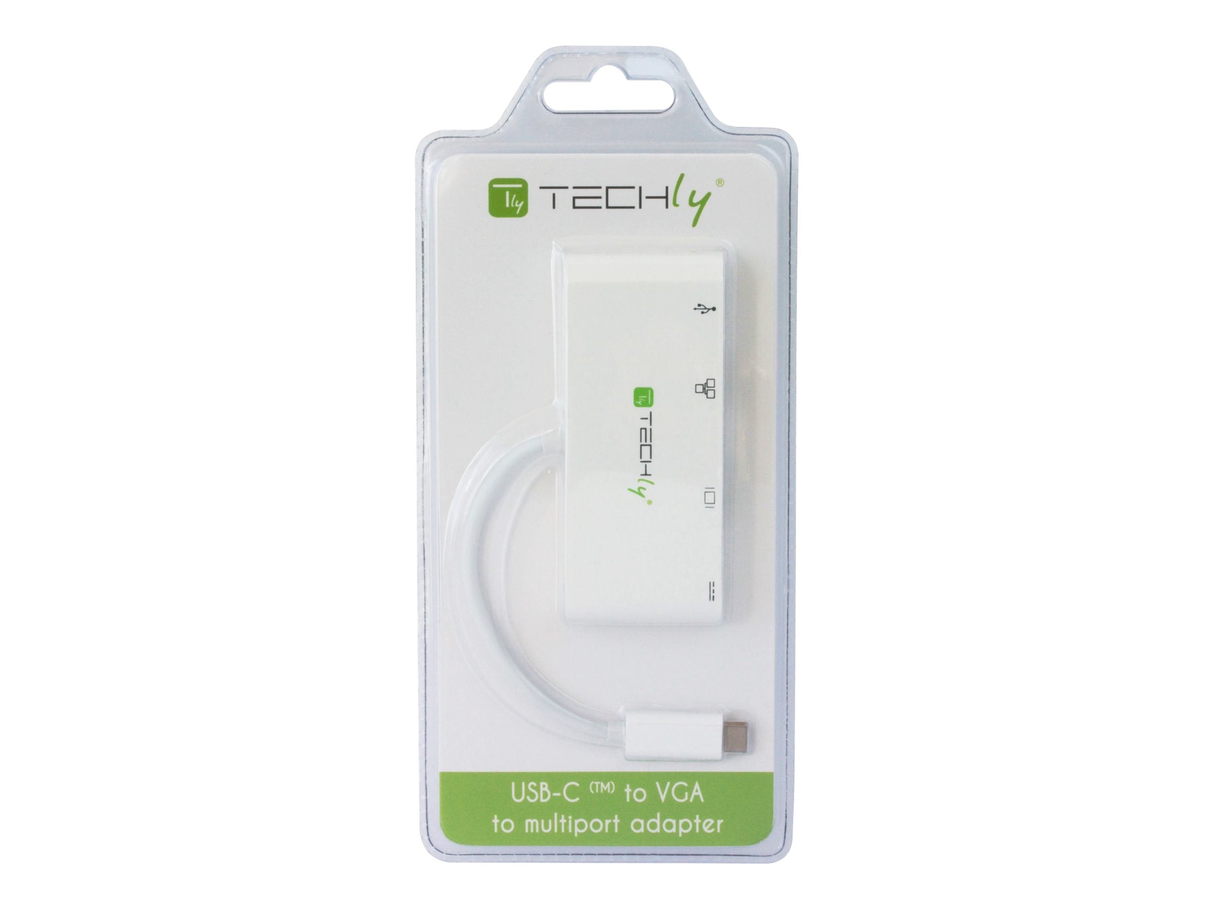 EFB TECHLY Adapter USB 3.1 Typ C auf USB 3.0 Typ A VGA RJ45 Vorderansicht