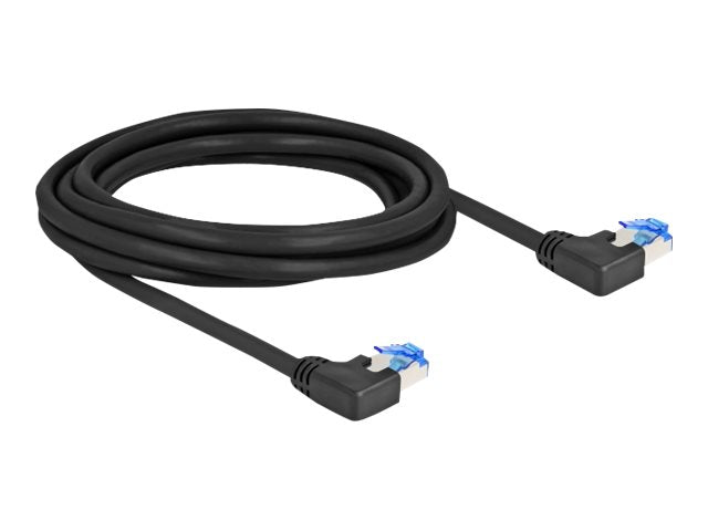 DELOCK RJ45 Netzwerkkabel Cat.6A S/FTP links gewinkelt 3m schwarz - Vorderansicht