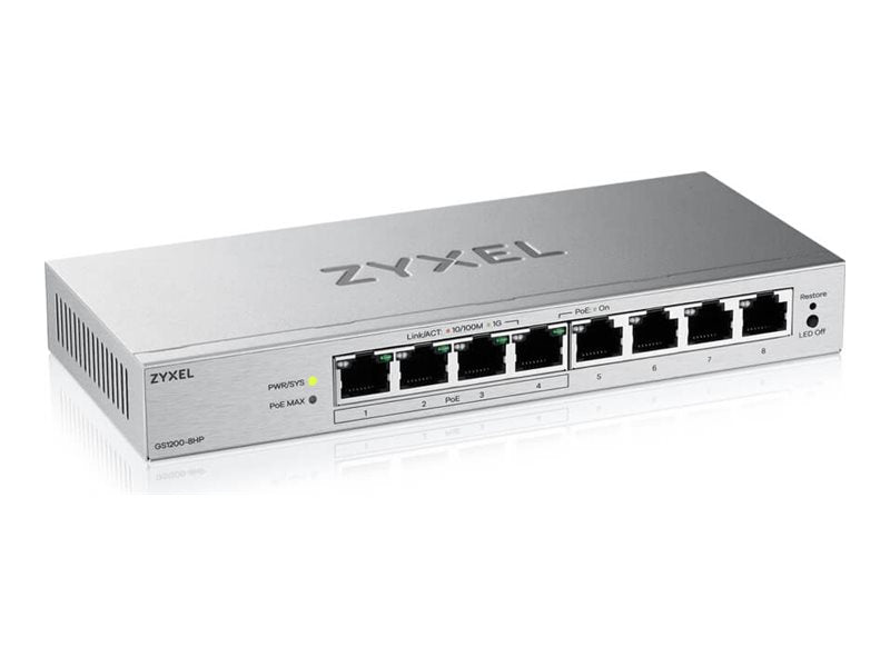 ZYXEL GS1200-8HP V3 8-Port Gigabit PoE+ Switch Vorderansicht
