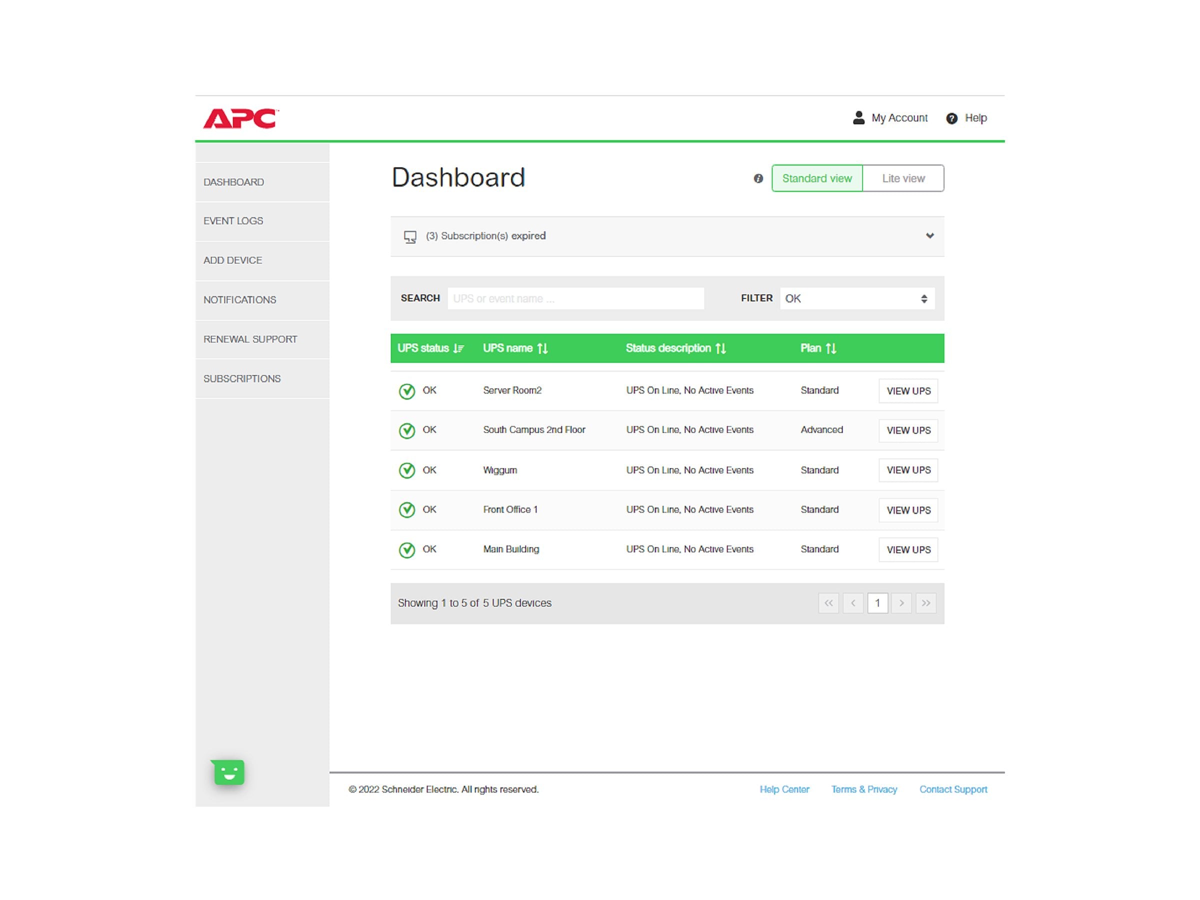APC 1-UPS Standard 3Y Plan SmartConnect Vorderansicht