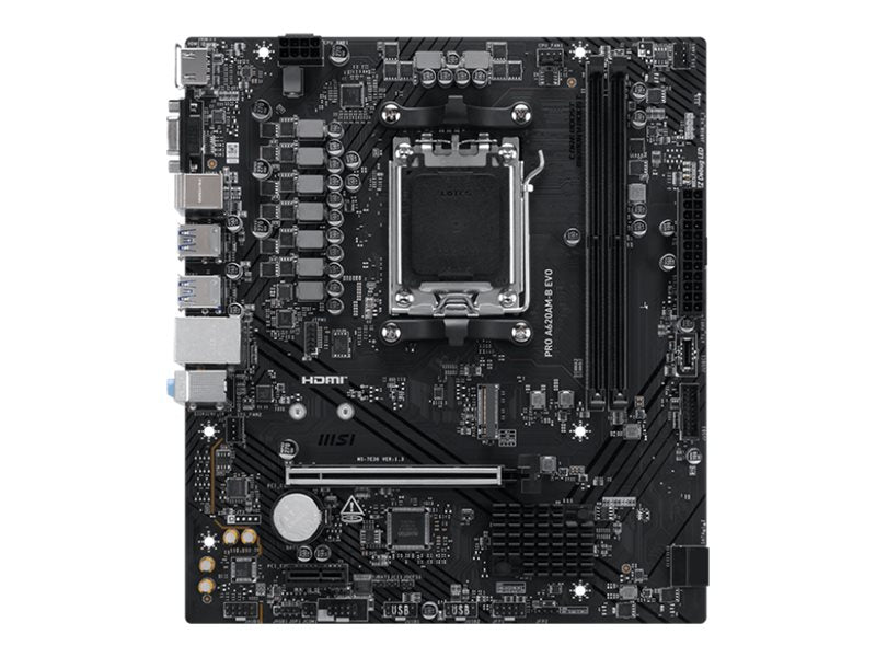 Vorderansicht des MSI PRO A620AM-B EVO AM5 Motherboards