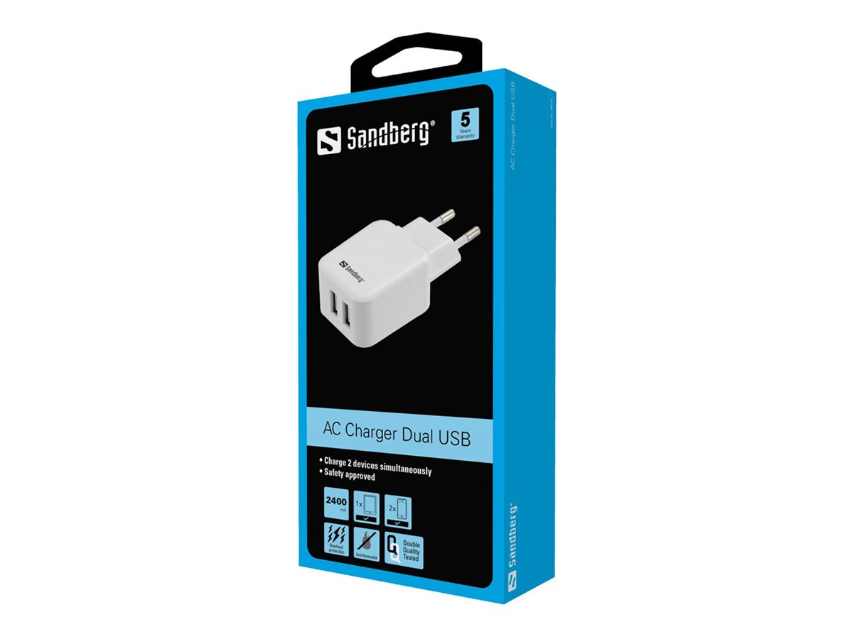SANDBERG AC Charger Dual USB 2.4+1A EU Verpackung