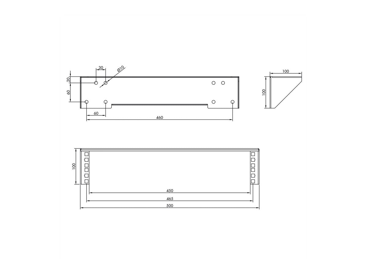 VALUE 19-Wand-/Untertischhalterung 2 HE schwarz - Detailansicht