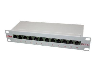 ROLINE 10-Patchpanel 12 Ports Kat 6A Class EA geschirmt - Vorderansicht