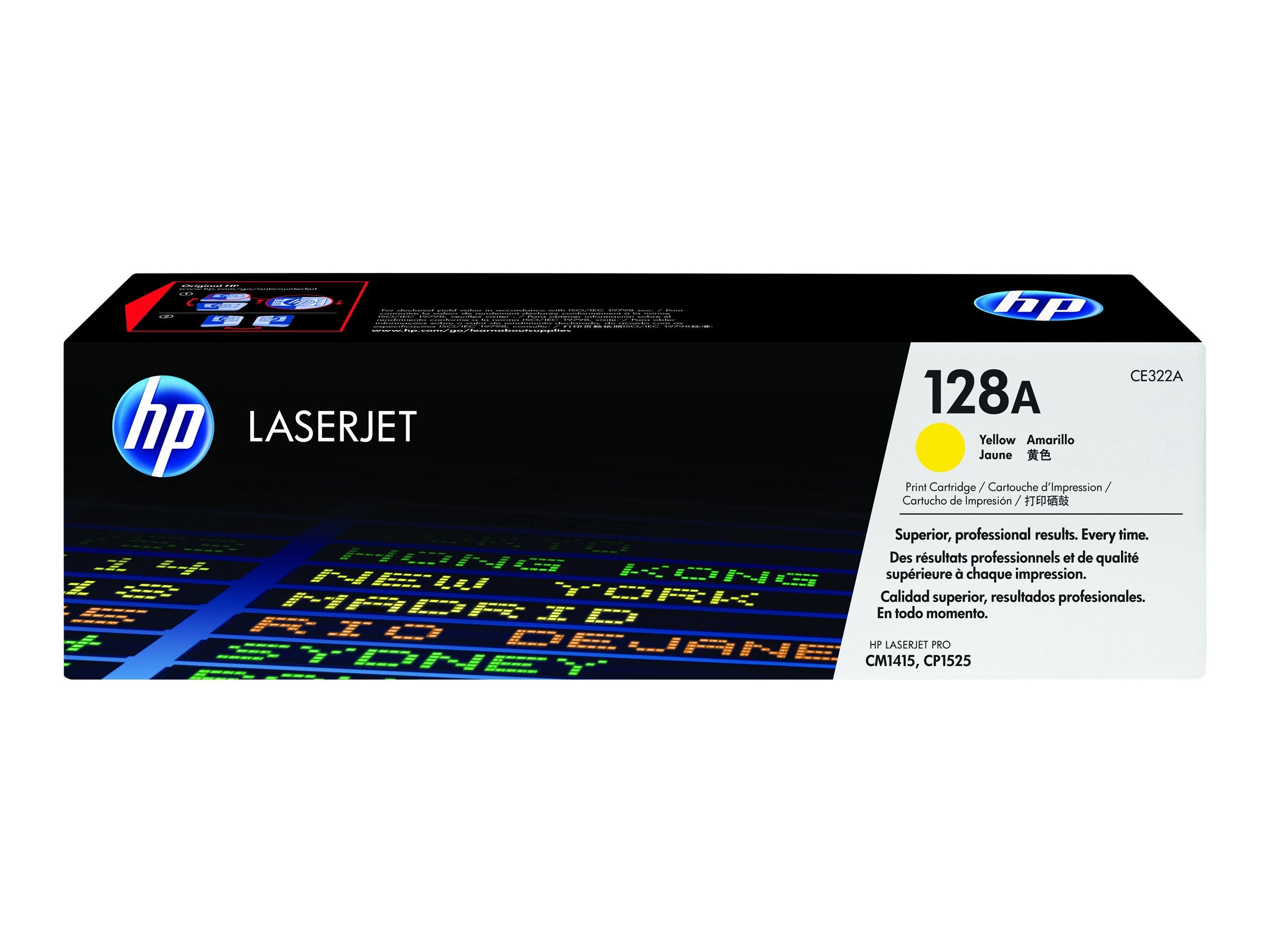 HP 128A original LaserJet Tonerpatrone CE322A gelb - Vorderansicht