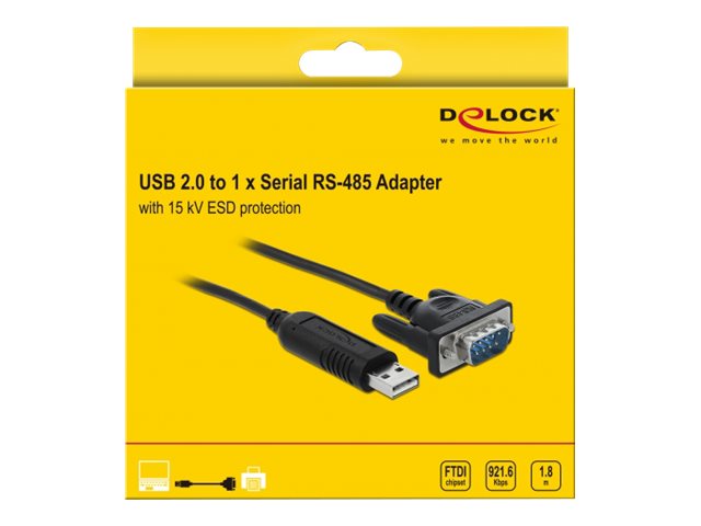 DELOCK Adapter USB 2.0 Typ-A zu 1 x Seriell RS-485 DB9 mit 15 kV ESD Schutz