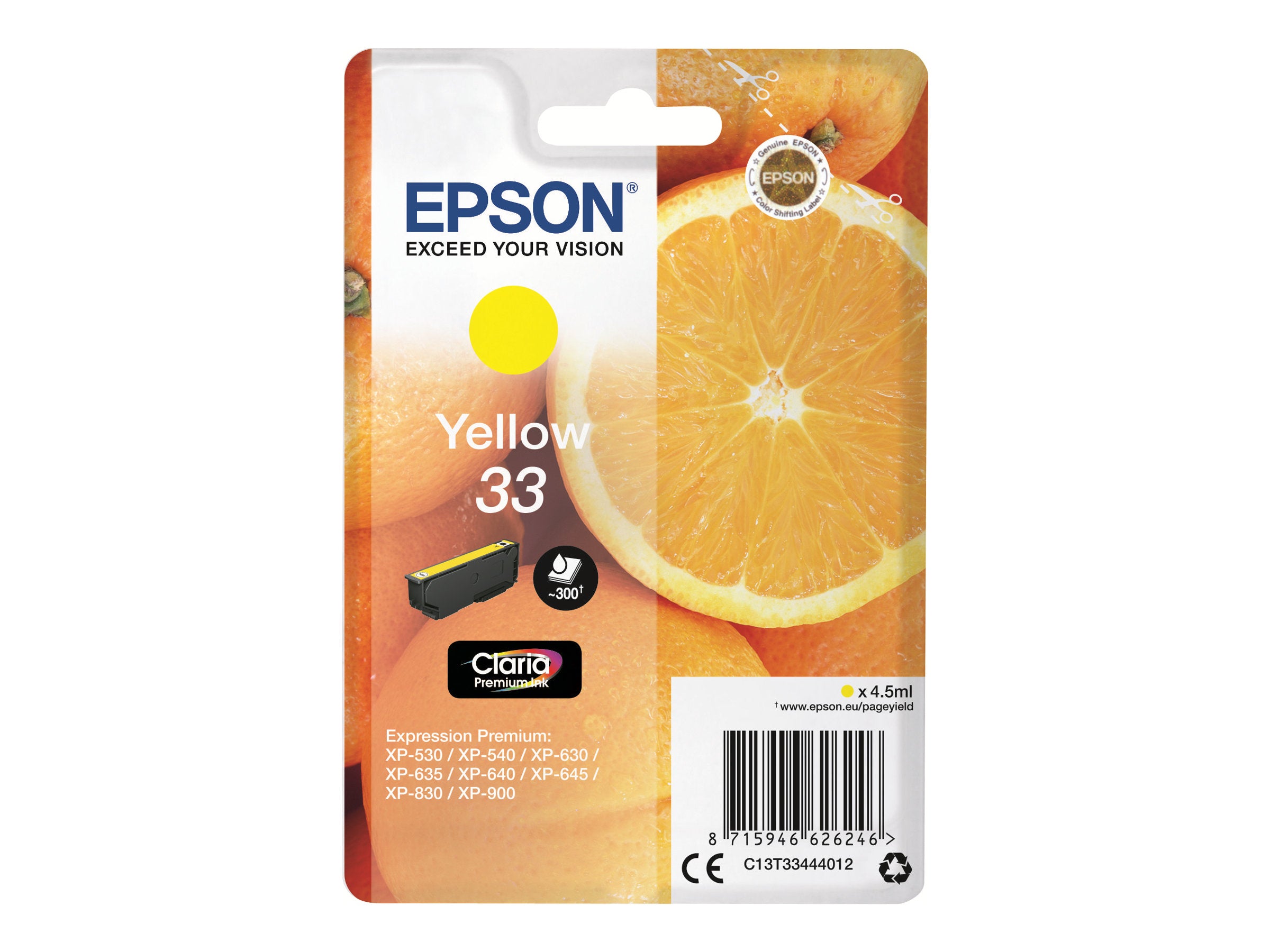 EPSON 3LB Singlepack Yellow 33 Claria Premium Ink Vorderansicht