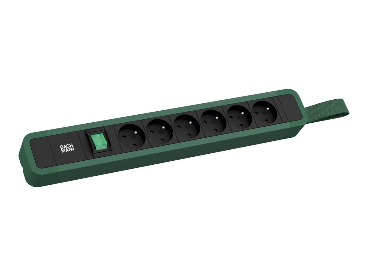BACHMANN PRIMO 2 6xUTE 1xSchalter mit Schlaufe 2,0m CEE7/7 RAL6028 - Vorderansicht