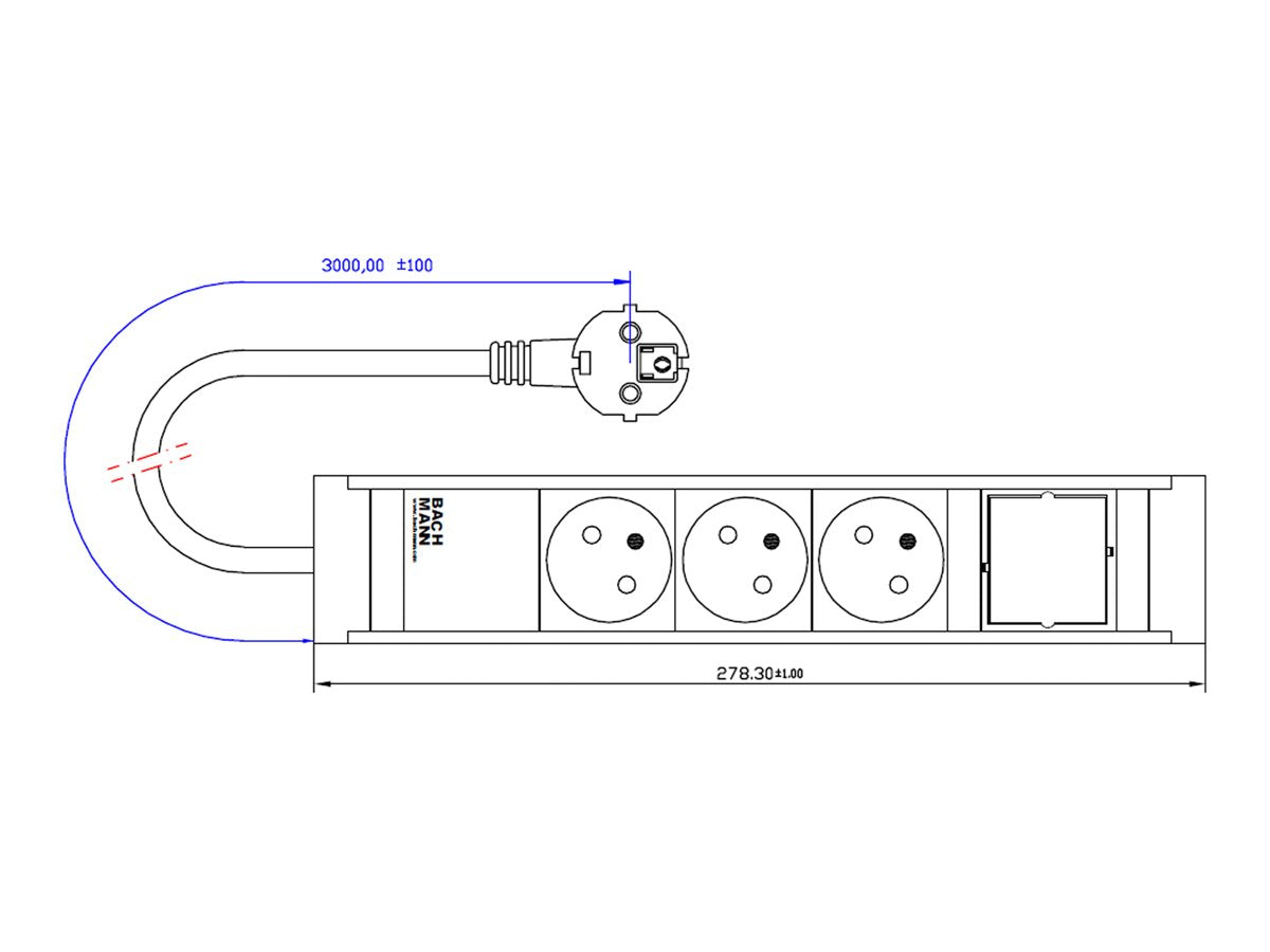 BACHMANN UNIVERSAL 3xUTE 1xCM Strom 3,0m CEE7/7 - Vorderansicht