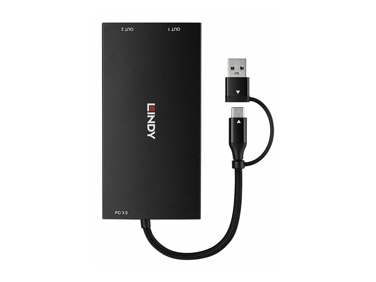 LINDY USB Type A and C to Dual HDMI 4K60 Converter - Vorderansicht