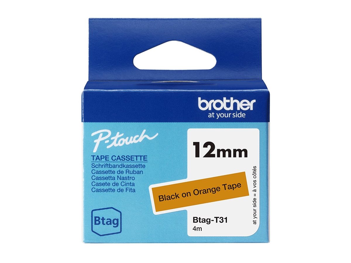 BROTHER 12MM BTAGT31 Ribbon Black on Orange - Vorderansicht