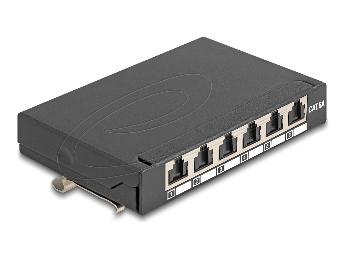 DELOCK Mini Desktop Patchpanel RJ45 Buchse 6 Port Cat.6A geschirmt schwarz - Vorderansicht