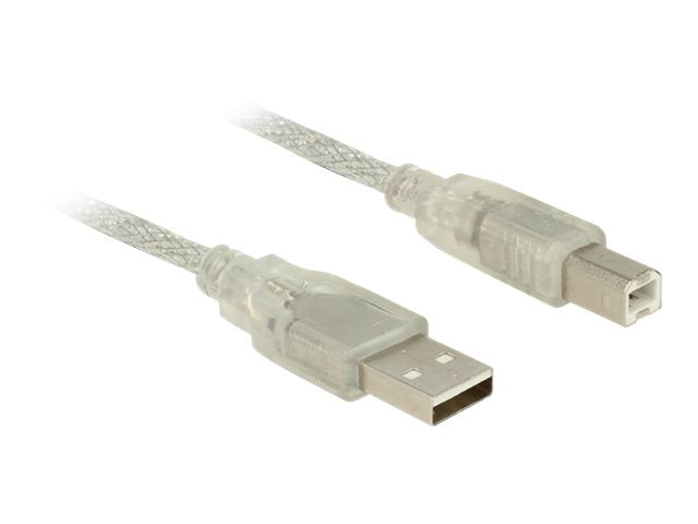DELOCK Kabel USB 2.0 A Stecker > USB 2.0 B Stecker transparent 3m - Vorderansicht