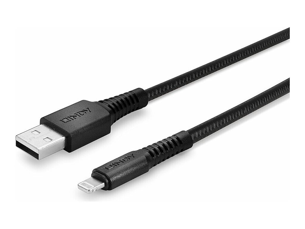 LINDY 1m verstärktes USB Typ A an Lightning Ladekabel Detailansicht