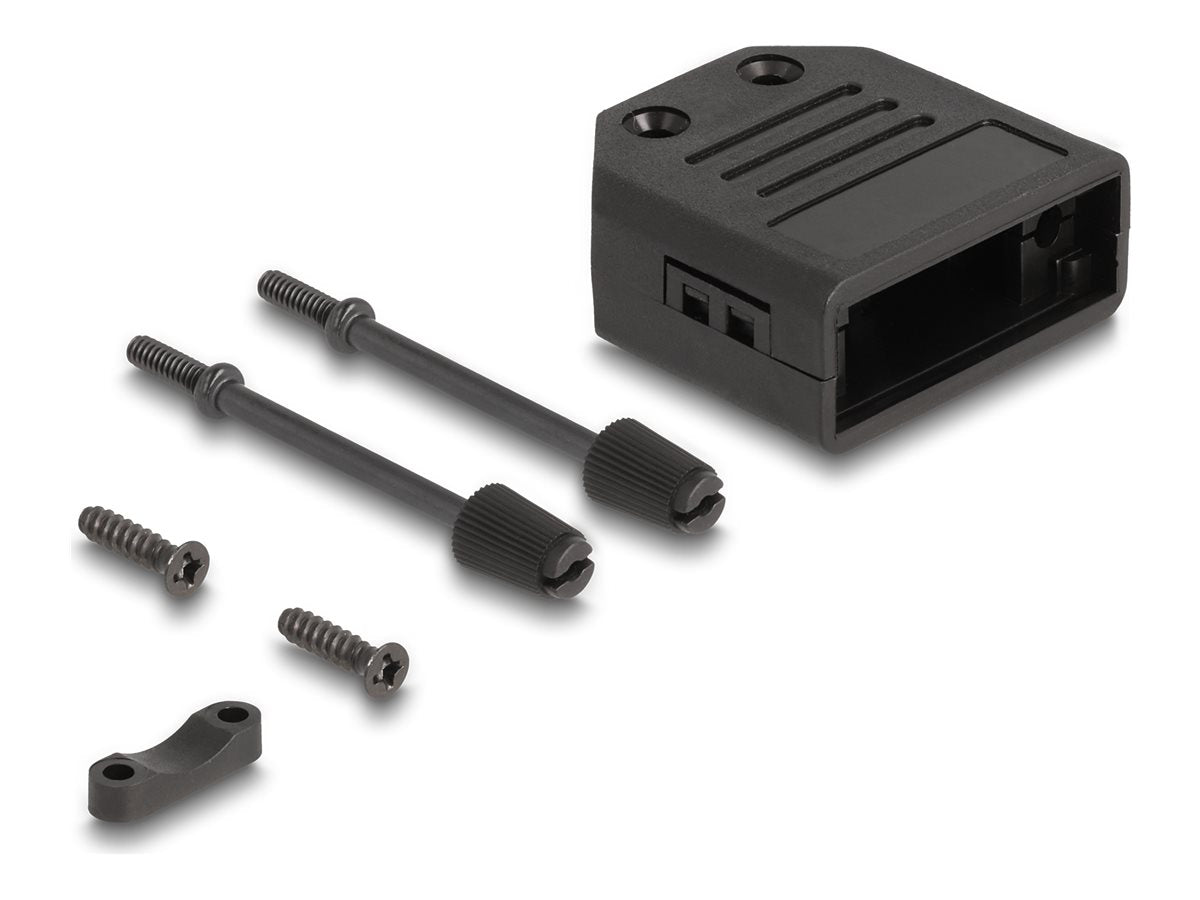 DELOCK D-Sub Gehäuse fur 9 Pin Stecker / Buchse Kunststoffgehäuse mit Zugentlastung schwarz