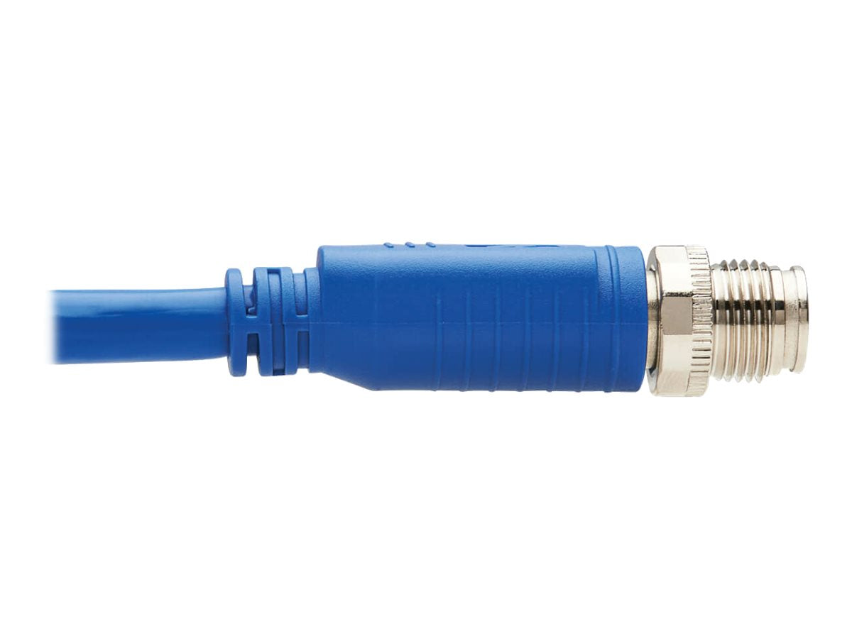 EATON TRIPPLITE M12 X-Code Cat6a 10G F/UTP CMR-LP Shielded Ethernet Cable Right-Angle M/M IP68 PoE Blue 5m 16