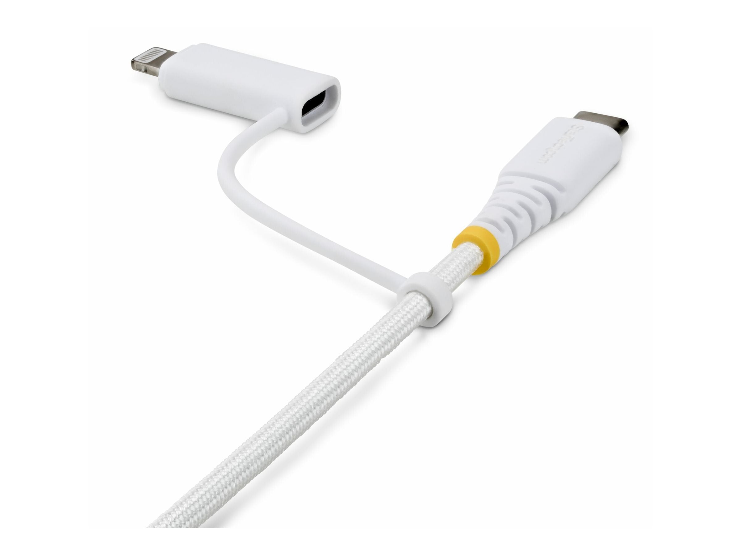 STARTECH.COM 2m 6ft 2-in-1 Rugged USB-C Charging Cable with Lightning Adapter 30W/60W 3A Apple MFi Certified Braided USB C