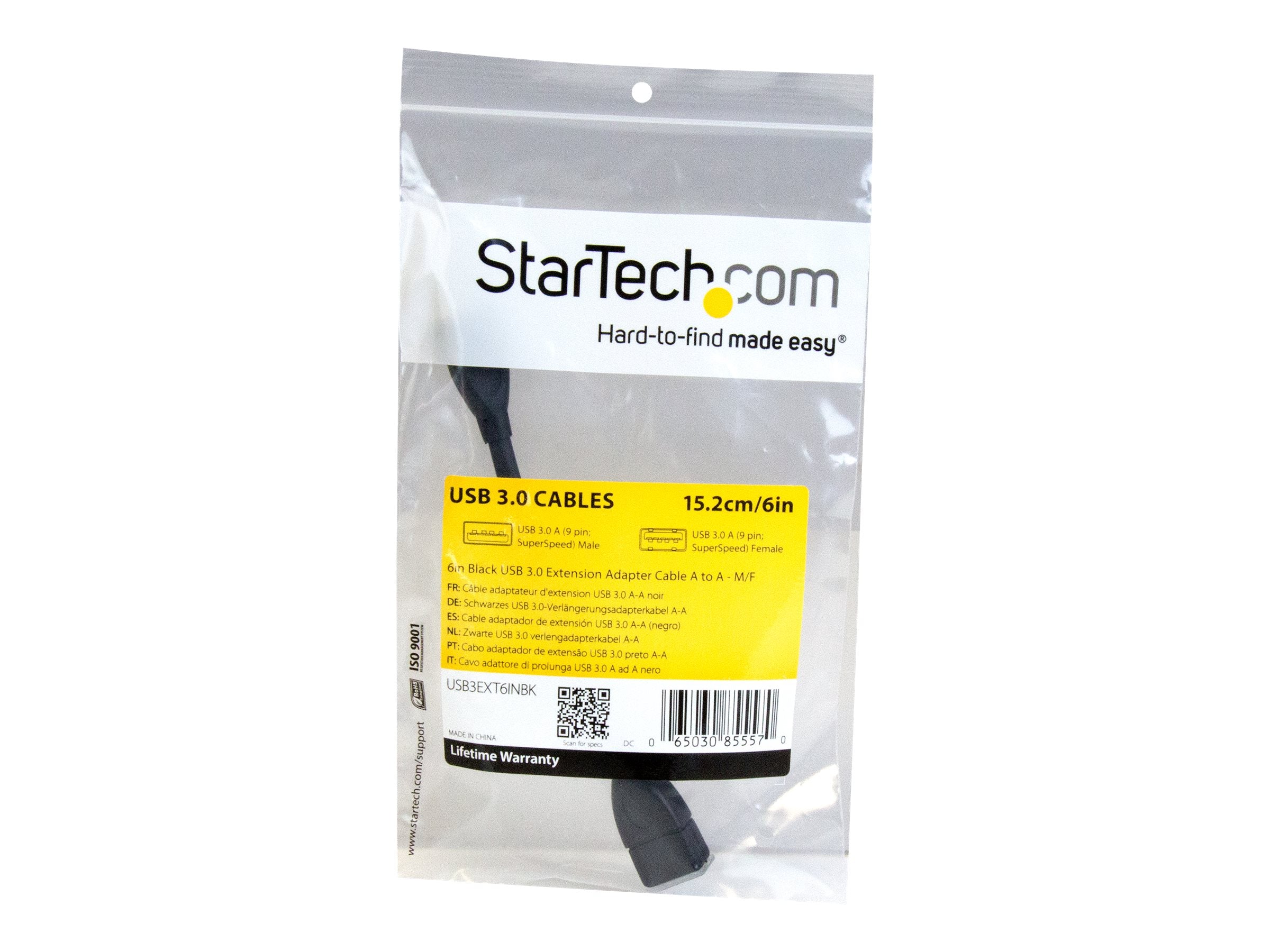 STARTECH.COM USB 3.0 A-to-A Verlängerungskabel 15cm Schwarz - Vorderansicht