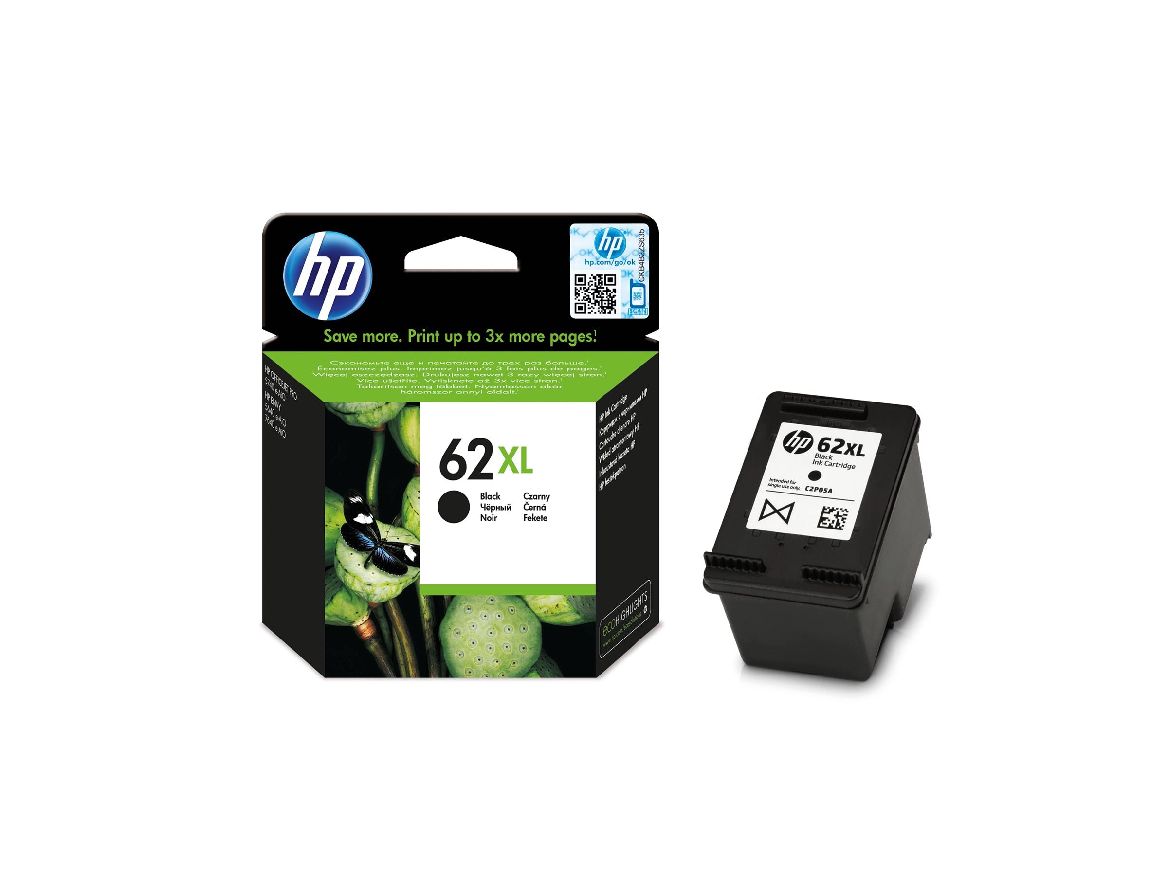 HP 62XL original Tintenpatrone C2P05AE UUS schwarz hohe Ergiebigkeit Detailansicht
