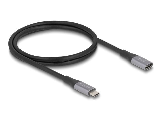 DELOCK USB 40 Gbps Verlängerungskabel USB Type-C Stecker zu Buchse PD 3.1 240 W 1m grau Metall - Vorderansicht