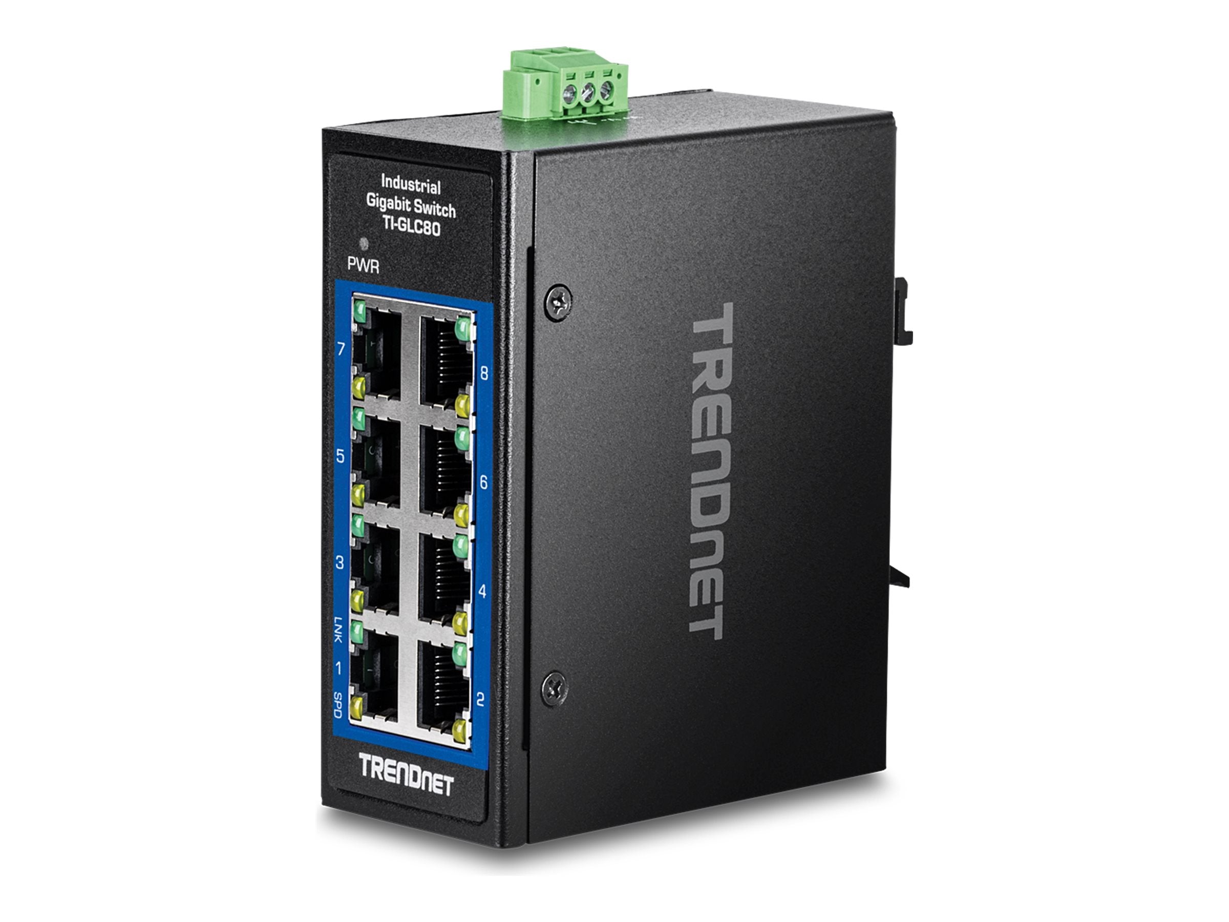 TRENDNET TI-GLC80 8-Port Gigabit Industrial DIN-Rail Mini - Vorderansicht